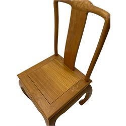 Oriental hardwood rectangular dining table, and six high back dining chairs with solid seats