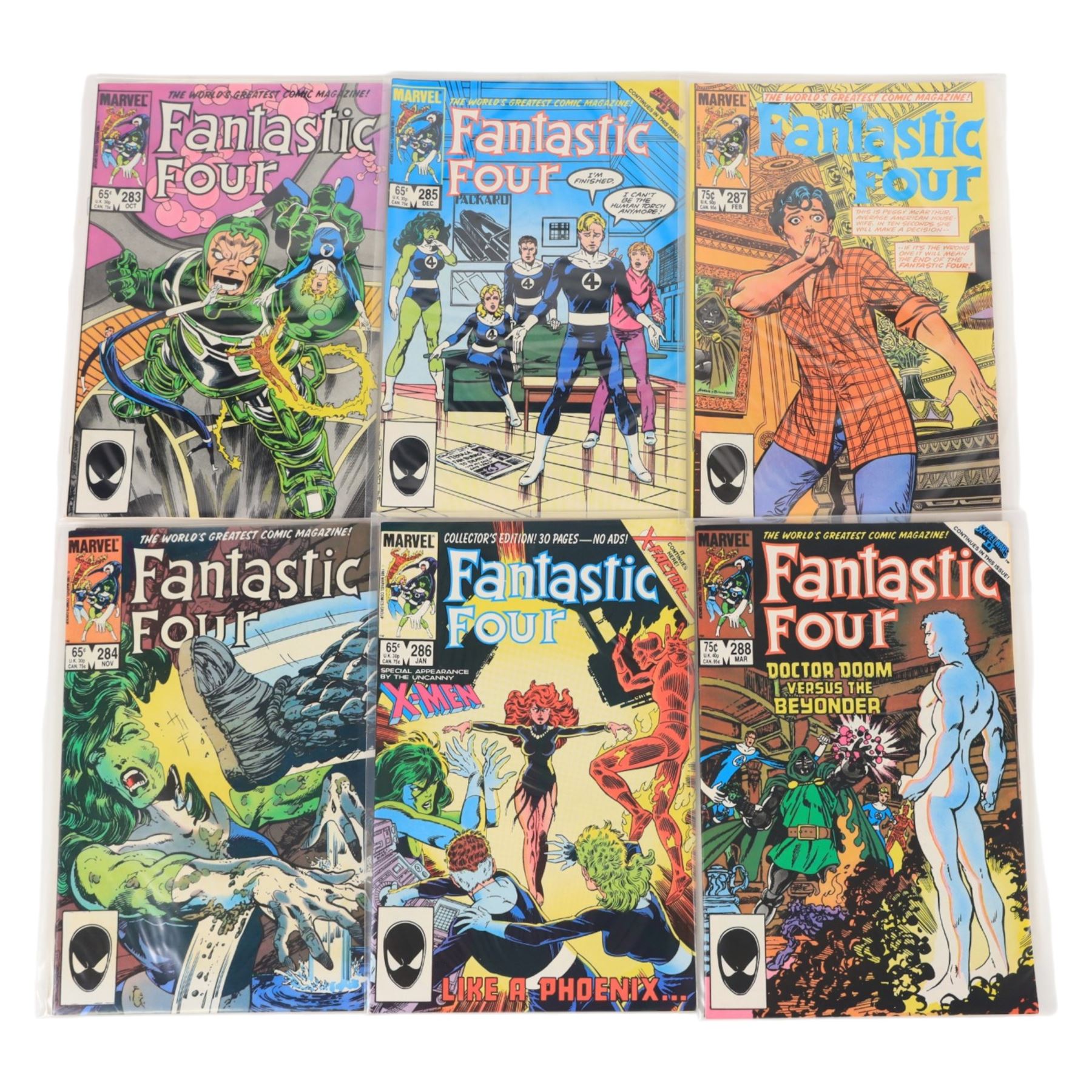 Seventy-two Marvel Bronze Age and later 'Fantastic Four' comic books, spanning years 1983-1990, comprising a continuous run of issues #261 - #328, and #335, #339 and #346