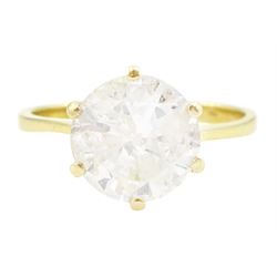 18ct gold single stone round brilliant cut diamond ring, stamped 750, diamond approx 3.00 carat