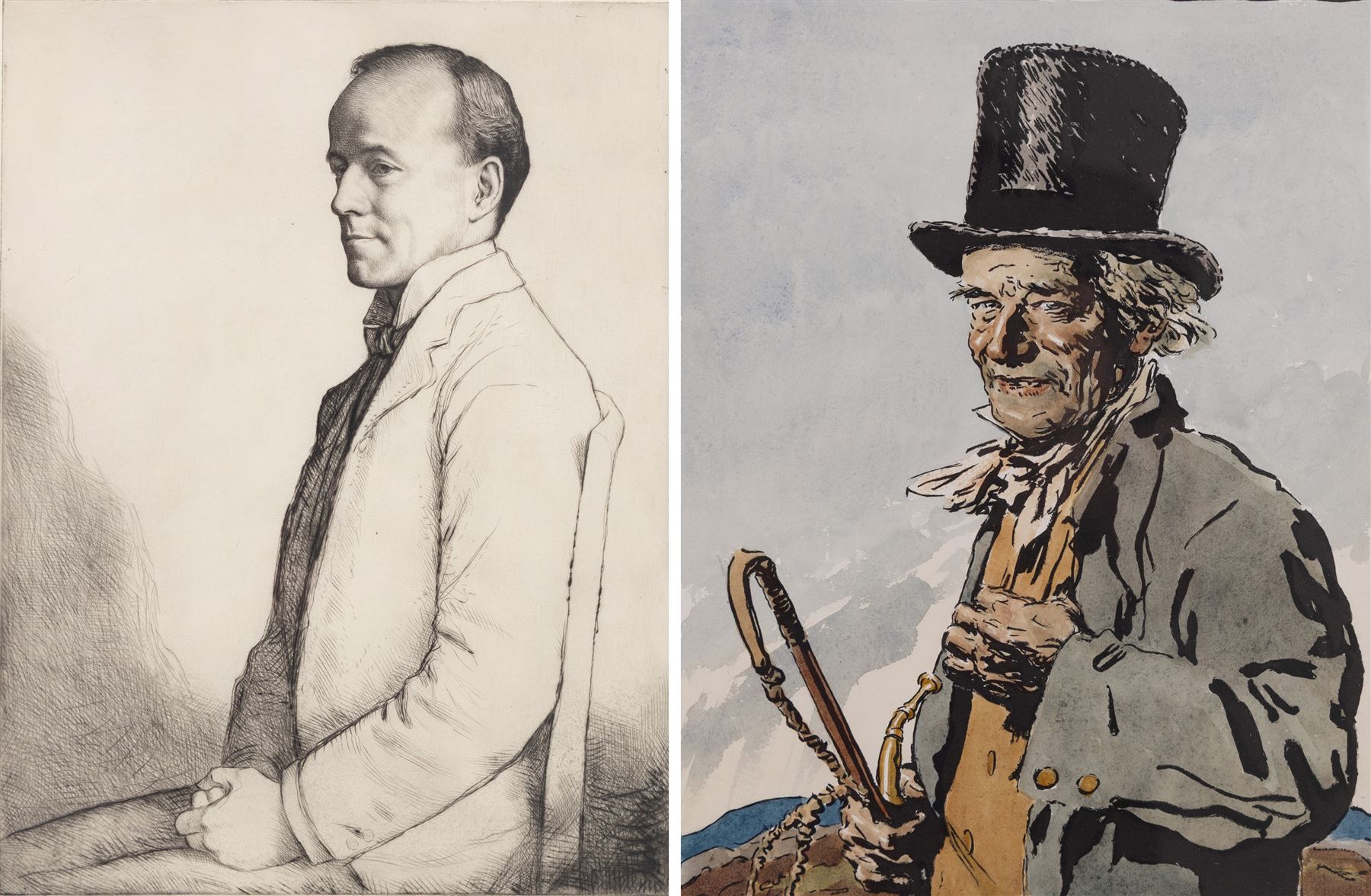 William Strang (Scottish 1859-1921): The Rt Hon Walter Runciman, large etching signed in pencil 41cm x 30.5cm; Joseph Simpson (British 1879-1939): Portrait of John Peel, lithograph signed in pencil, 34cm x 26cm (2)