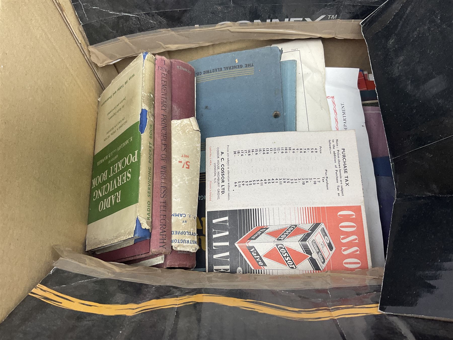 Collection of early to mid 20th century magazines, books and ephemera relating to radio and television repair and valves, including price lists, catalogues, service manuals, 1950s and 1960s Practical Wireless, Practical Television and The Radio Constructer magazines, etc as per lists