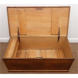  Victorian scumbled pine blanket box, hinged lid, W110cm, H44cm, D54cm  