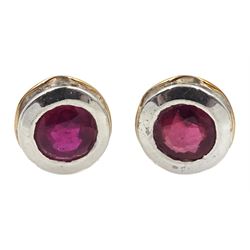 Pair of silver and 14ct gold wire ruby stud earrings, stamped 925
