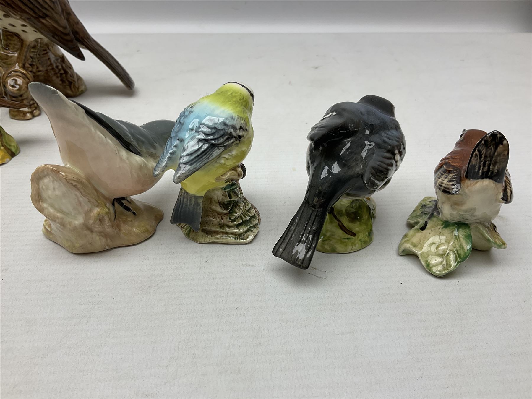 Group of Beswick figures of birds, comprising kingfisher no 2371, thrush no 2308, owl no 2026, and nine smaller bird figures to include greenfinch, wren etc