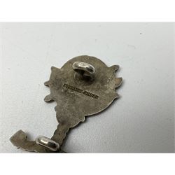 Popski's Private Army sterling silver cap badge; and two silver sweetheart brooches for Highland Light Infantry as a rifle and silver gilt Glengarry badge and Army Service Corps with blue enamel; and another silver badge (4)