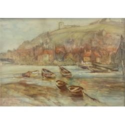 Frank Rousse (British fl.1897-1917): Whitby Cobles in the Upper Harbour, watercolour signed 27cm x 37cm