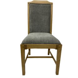 Windsor by Mark Devany oak rectangular extending dining table, with butterfly leaf, and four chairs with upholstered seats and backs