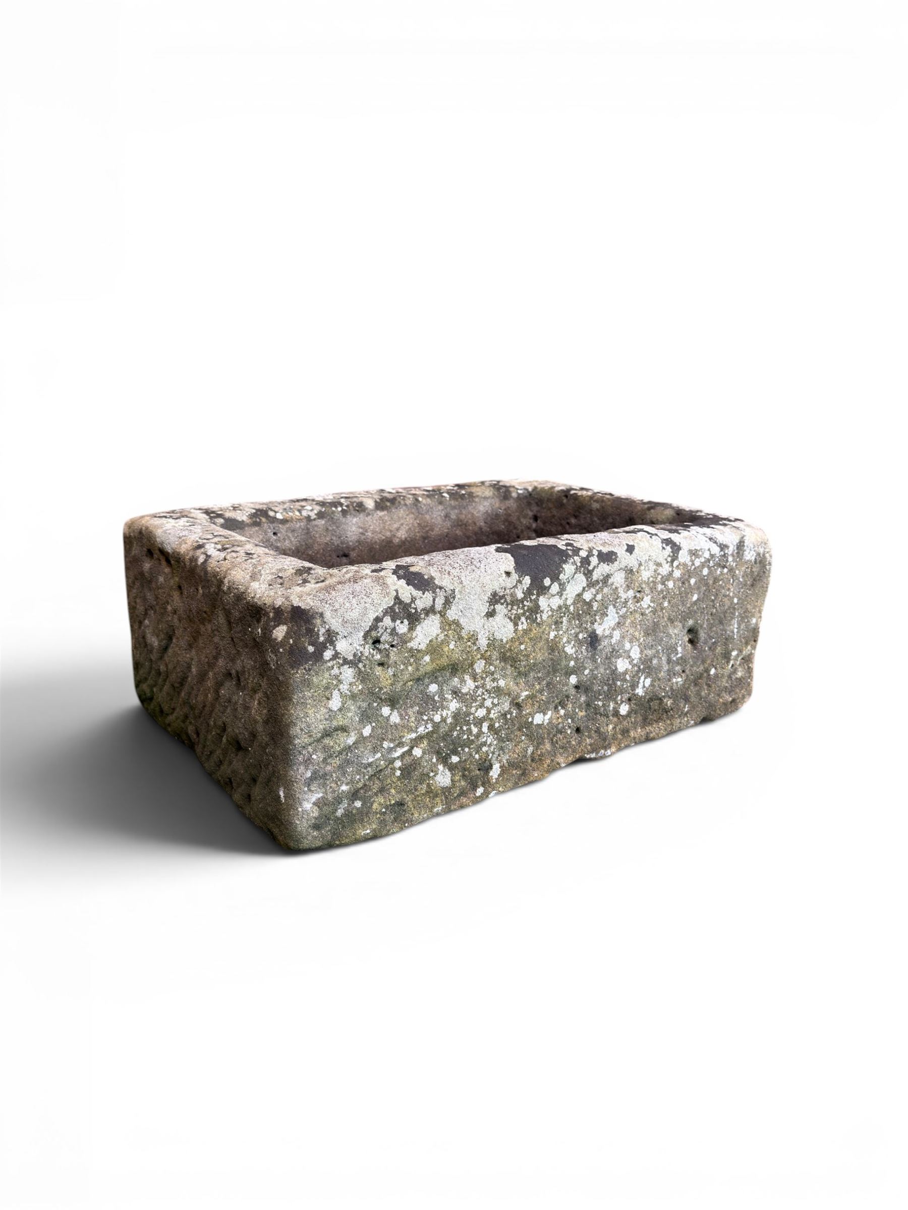 19th century weathered stone planter of rectangular form 