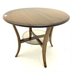 Ercol - small circular elm occasional table with glass under tier

