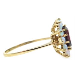  Garnet and opal gold cluster ring, hallmarked 9ct  