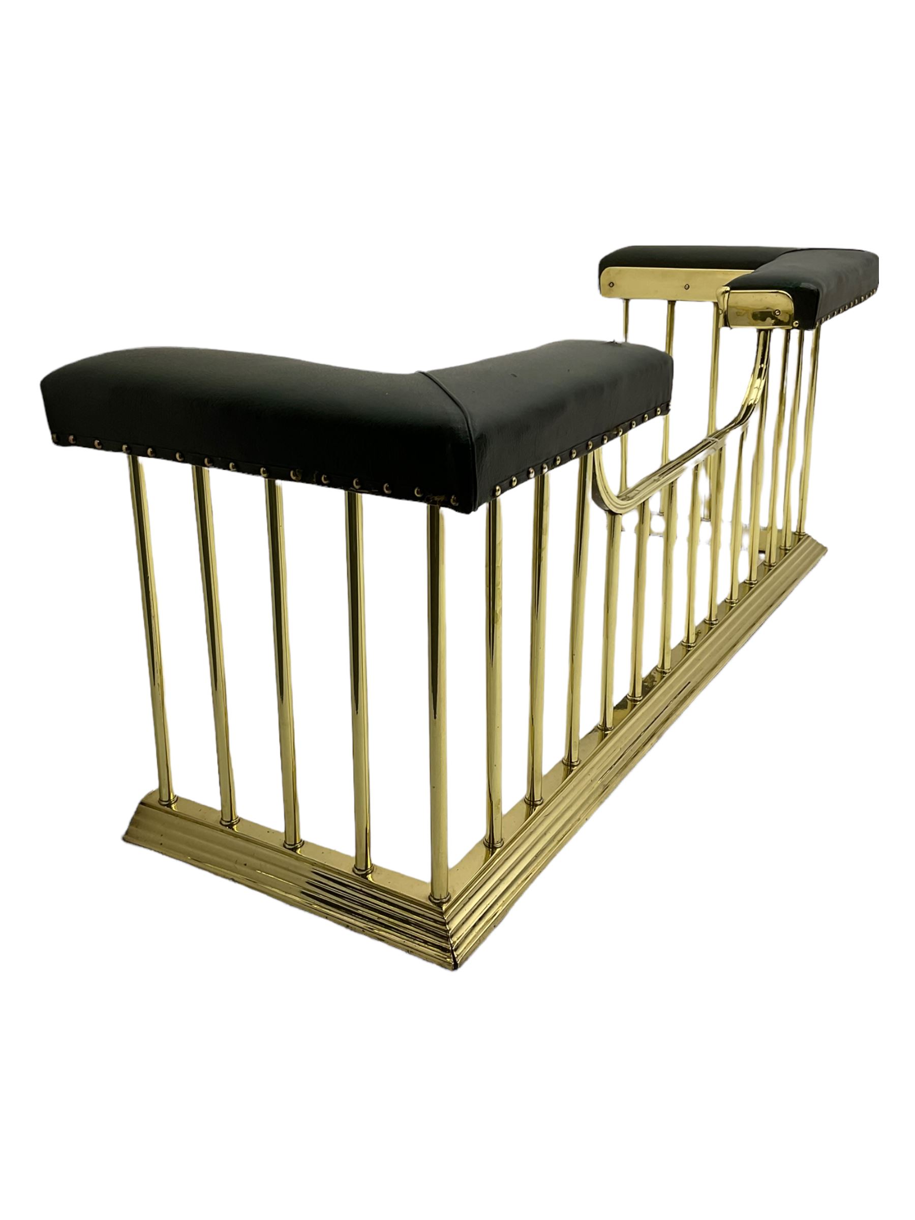 style brass club fire fender, corner leather seats, shaped