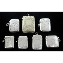  Six Victorian and later vesta cases by Mills & Hill, Joseph Gloster Ltd, T H Hazlewood & Co and W G Keight and one other silver-plated vesta (7)  