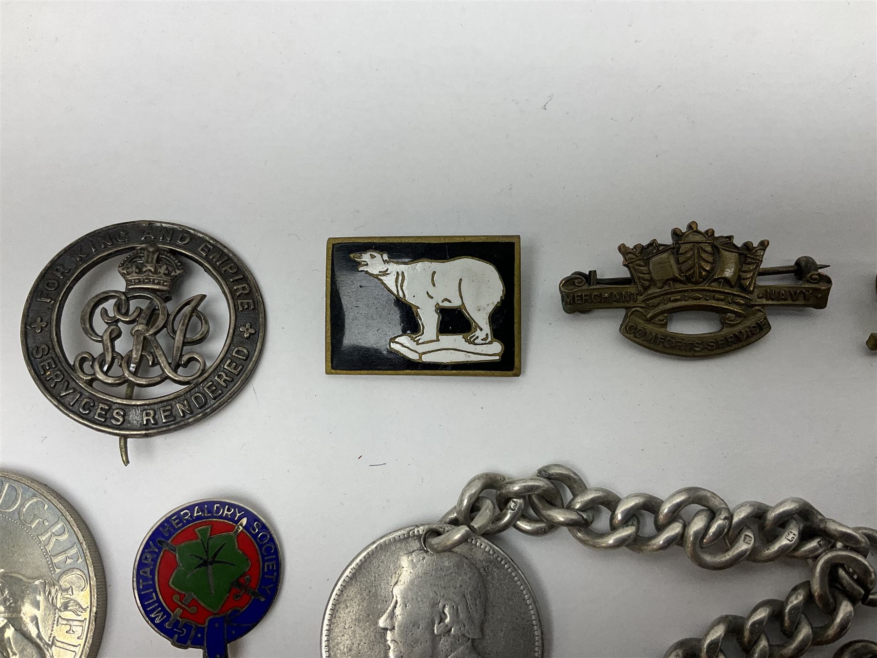 Two Services Rendered badges Nos.B23060 and B201341; two MSO BAOR (Mixed Services Organisation British Army of the Rhine) badges; small quantity of shoulder titles, lapel/sweetheart brooches, buttons and non-military related items