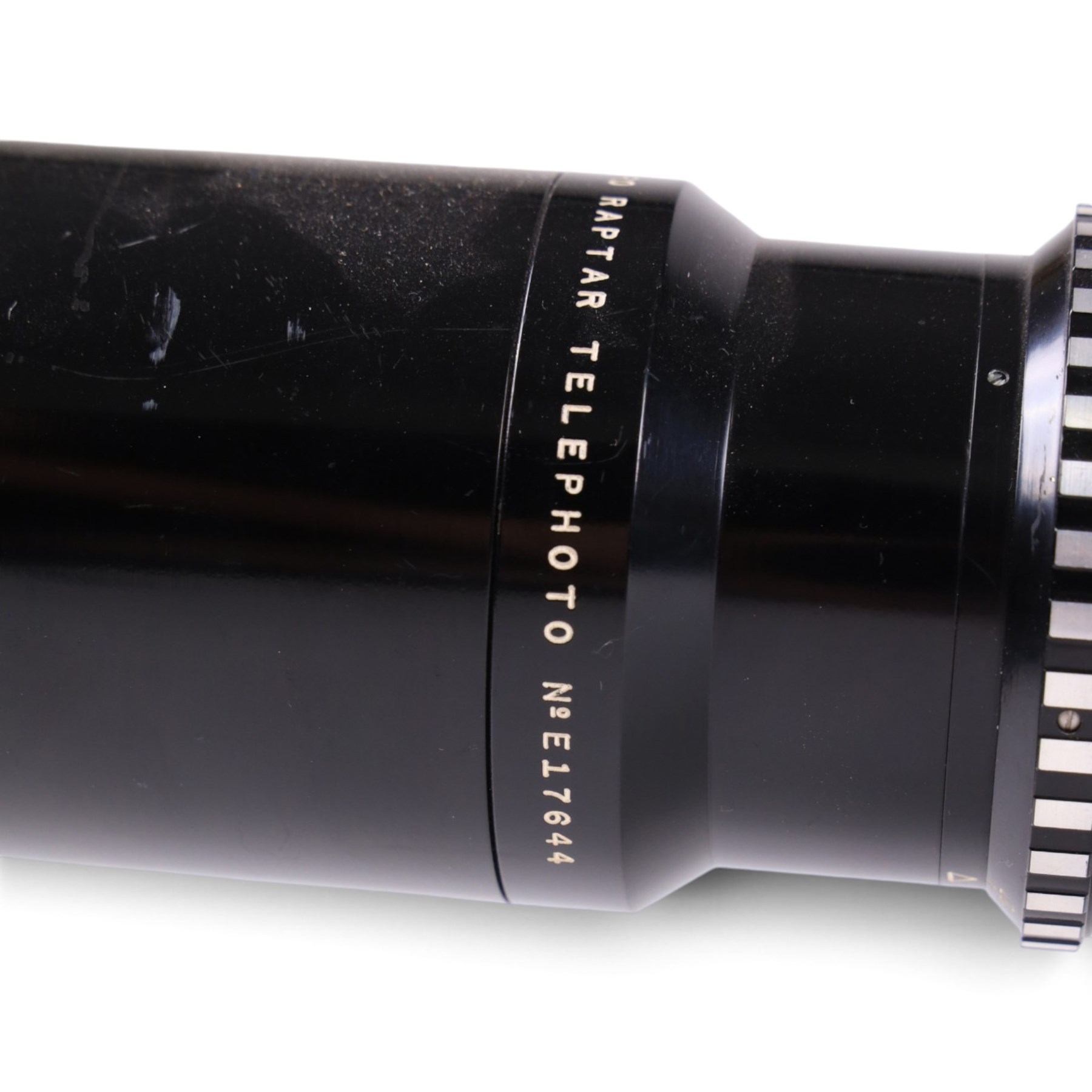 Wollensak Fastax 16mm WF 3T high speed cine camera, serial no. 16T-197, with a Wollensak Fastax Pro Raptar Telephoto lens no. E17644 with a Wollensak size 8 filter hood, made in USA circa 1955