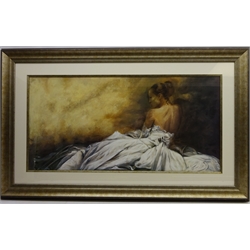  Reclining Female in a Dress, contemporary colour print 99cm x 48cm in contemporary quality frame   