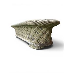 Mid-20th century terracotta oval lattice shallow planter - design after James Pulman & Son