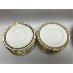 Royal Worcester Golden Anniversary pattern dinner wares, including ten dinner plates, twelve side plates, eight twin handled bowls and saucers, covered tureen (55)