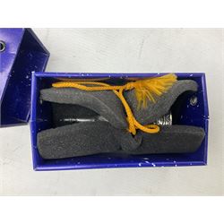 Mats Jonasson of Sweden glass Otter paperweight, Capredoni by Dartington Crystal Crysanthemum paperweight, boxed British Fossils agate geode, silver plated wine bottle coaster and Aynsley vase, etc, all boxed