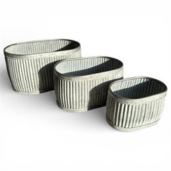 Set Of 3 galvanised oval planters