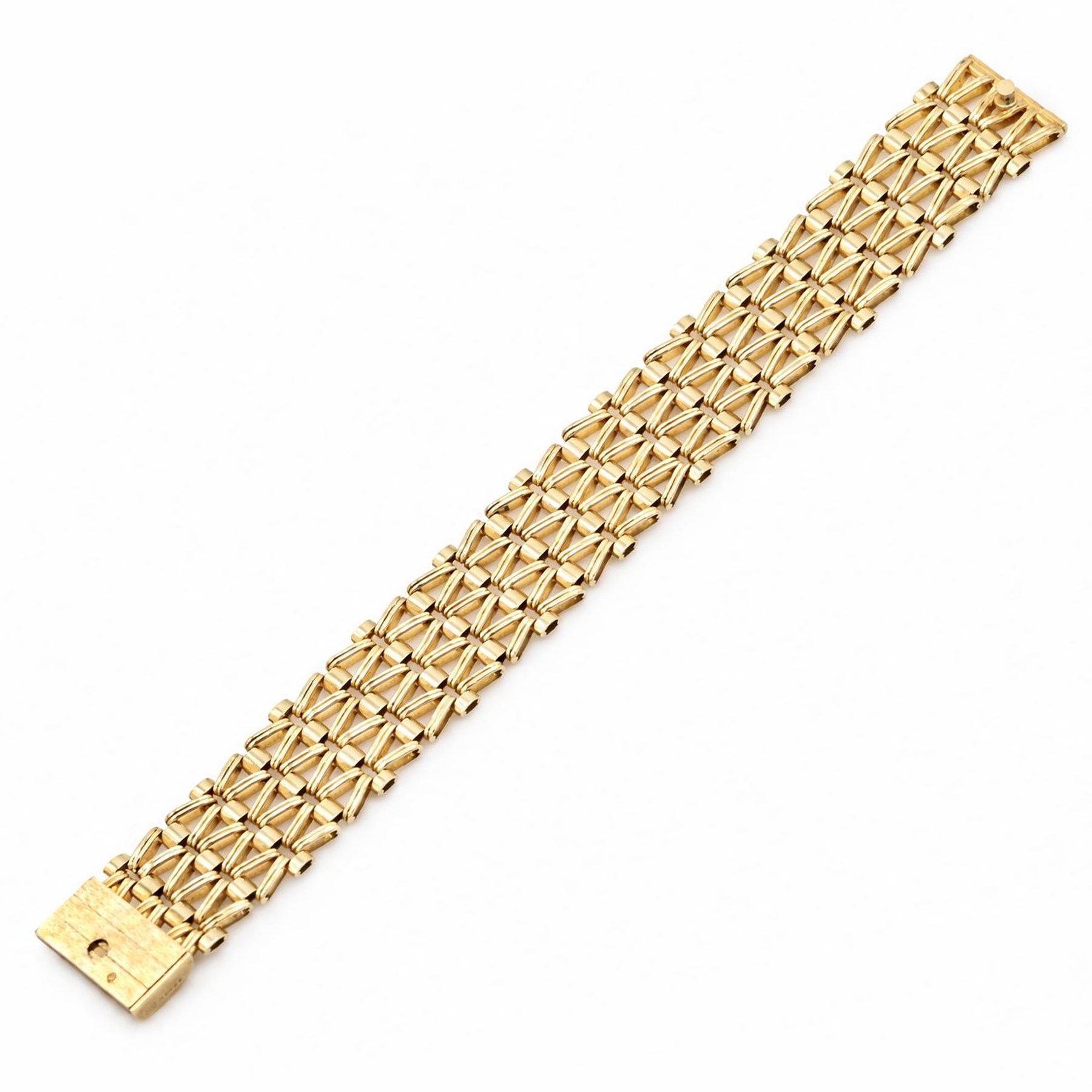 9ct gold fancy rectangular link bracelet, London 1979