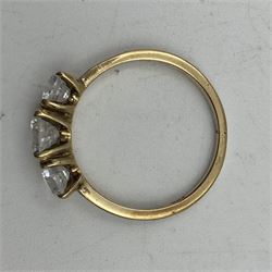 9ct gold three stone cubic zirconia ring, hallmarked 