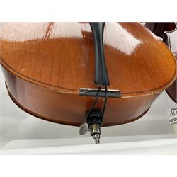 Modern Hungarian half-size cello with 69cm two-piece maple back and ribs and spruce top L114cm overall; and Stentor half size cello bearing label 'The Stentor Student II'; each in soft carrying case (2)