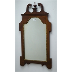  19th century mahogany Chippendale style wall mirror with carved urn and swan neck pediment and bevel plate with gesso gilt slip, H  