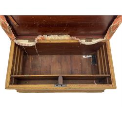 Victorian pine blanket box, Kilim upholstered top