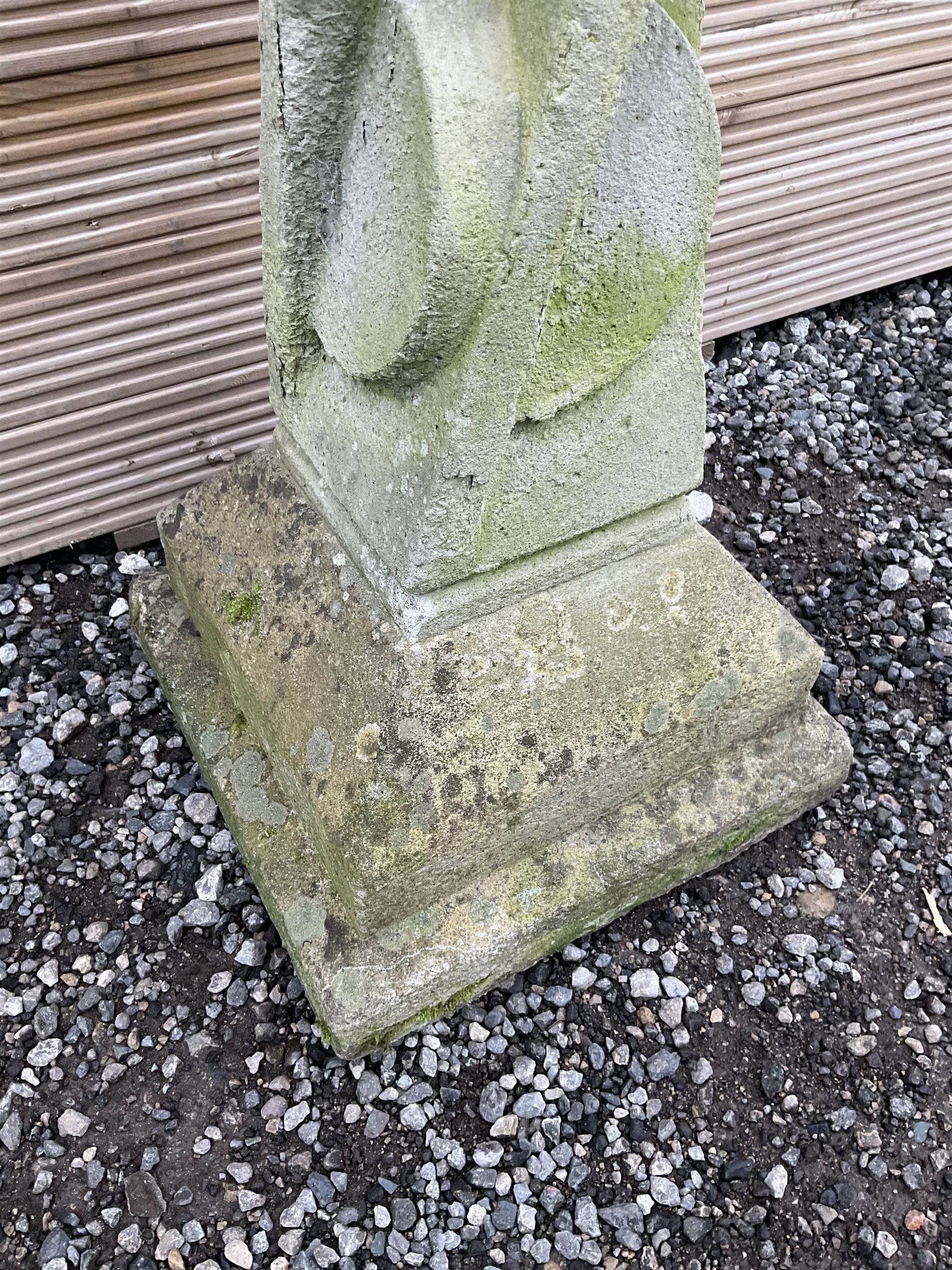 Three-piece stone sundial, on contemporary geometric design square pedestal - THIS LOT IS TO BE COLLECTED BY APPOINTMENT FROM DUGGLEBY STORAGE, GREAT HILL, EASTFIELD, SCARBOROUGH, YO11 3TX