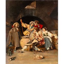 Francesco Vinea (Italian 1845-1902): 'The Lost Game' - A Tavern Scene with Merrymakers, oi...