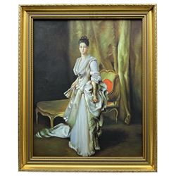 English School (20th century): Full Length Portrait of an Elegant Lady in Gown, oil on canvas unsigned 50cm x 40cm