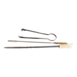 Artillery shell case, together with fireside tools and carved wooden dagger 