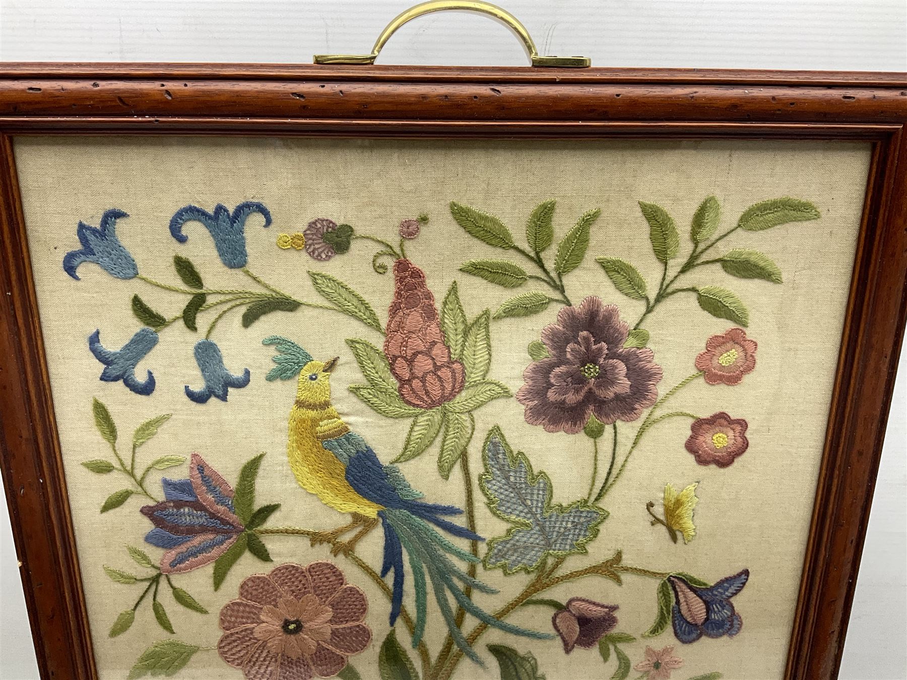 Two 1950s tapestries, the framed example celebrating the 1953 coronation, the second converted into a fire screen depicting a floral display, firescreen H70cm (2)