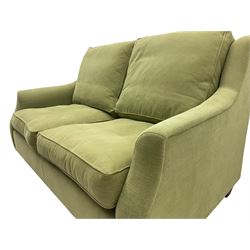Wesley-Barrell two seat sofa and pair of matching armchairs, upholstered in sage linen fabric