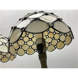 Pair of Tiffany style table lamps with leaded shades, H38cm