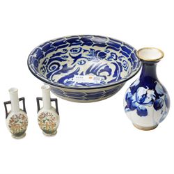 Royal Cauldon R Sanderson bowl, two small handpainted vases, and another vase H16cm (4)