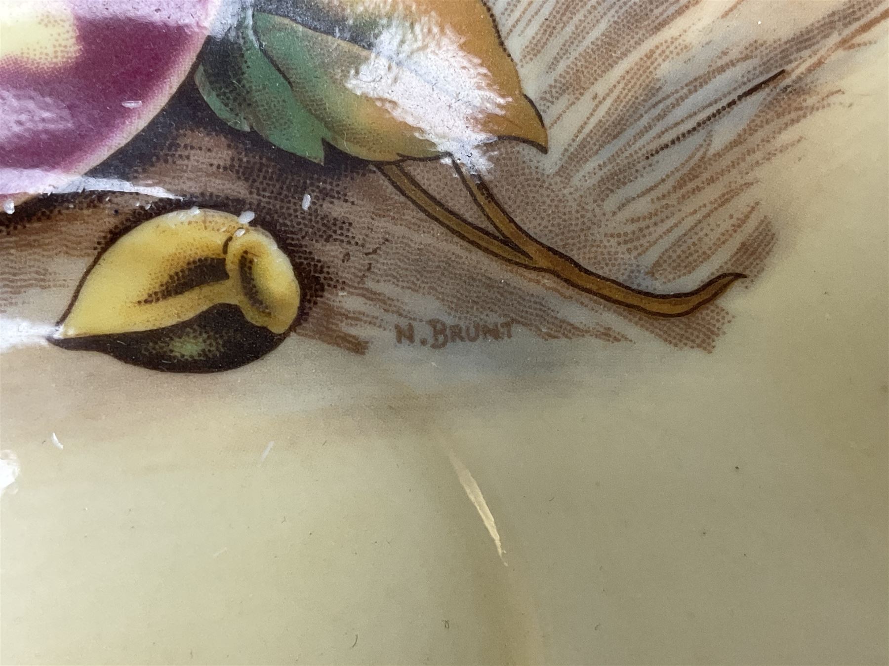 Aynsley Orchard gold pattern trio and vase, together with Edwardian Bone China plate, decorated with fruit, signed D. Wilson