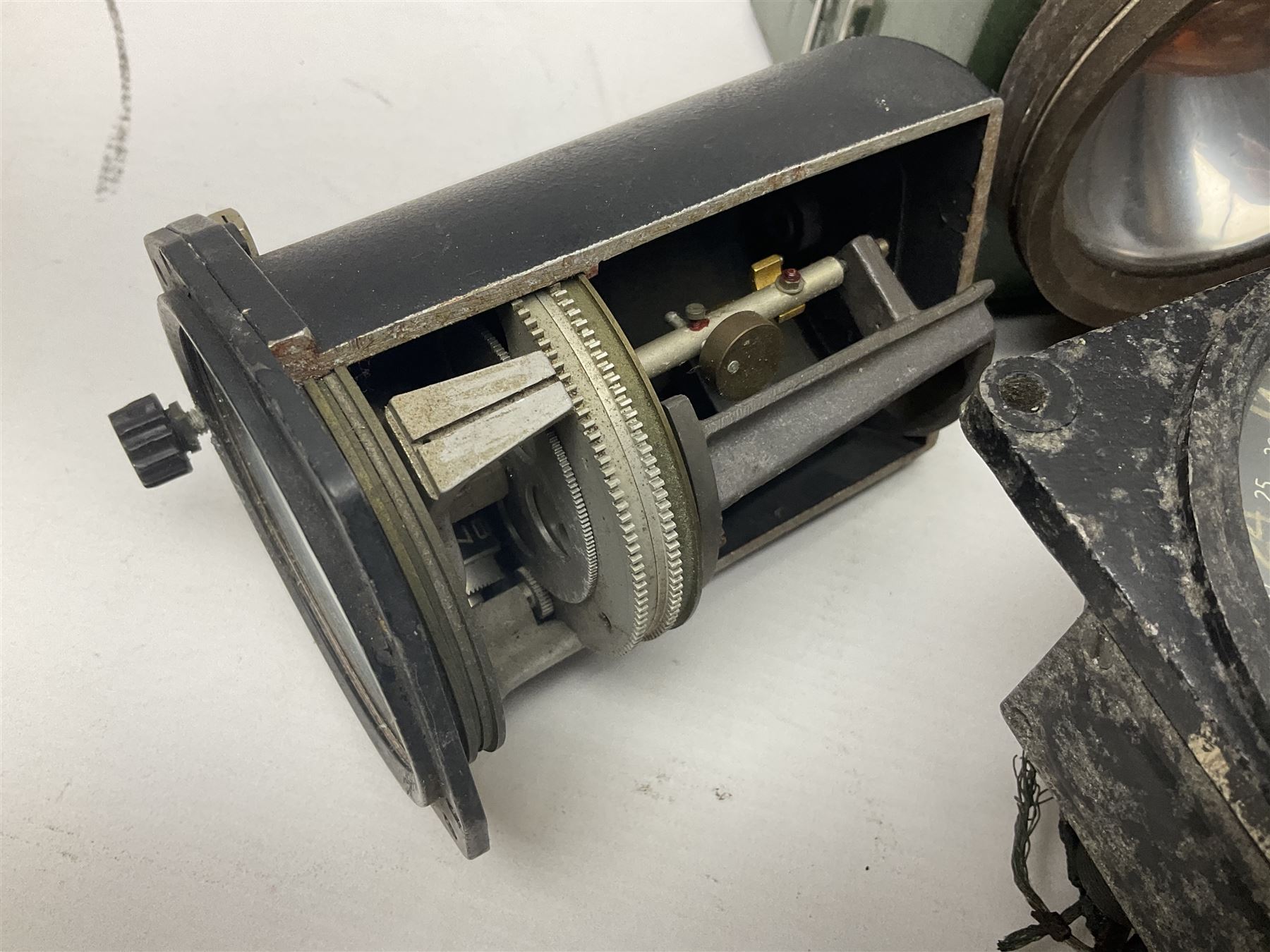 Three RAF light switches, together with military oxygen canister, batteries, gages etc  