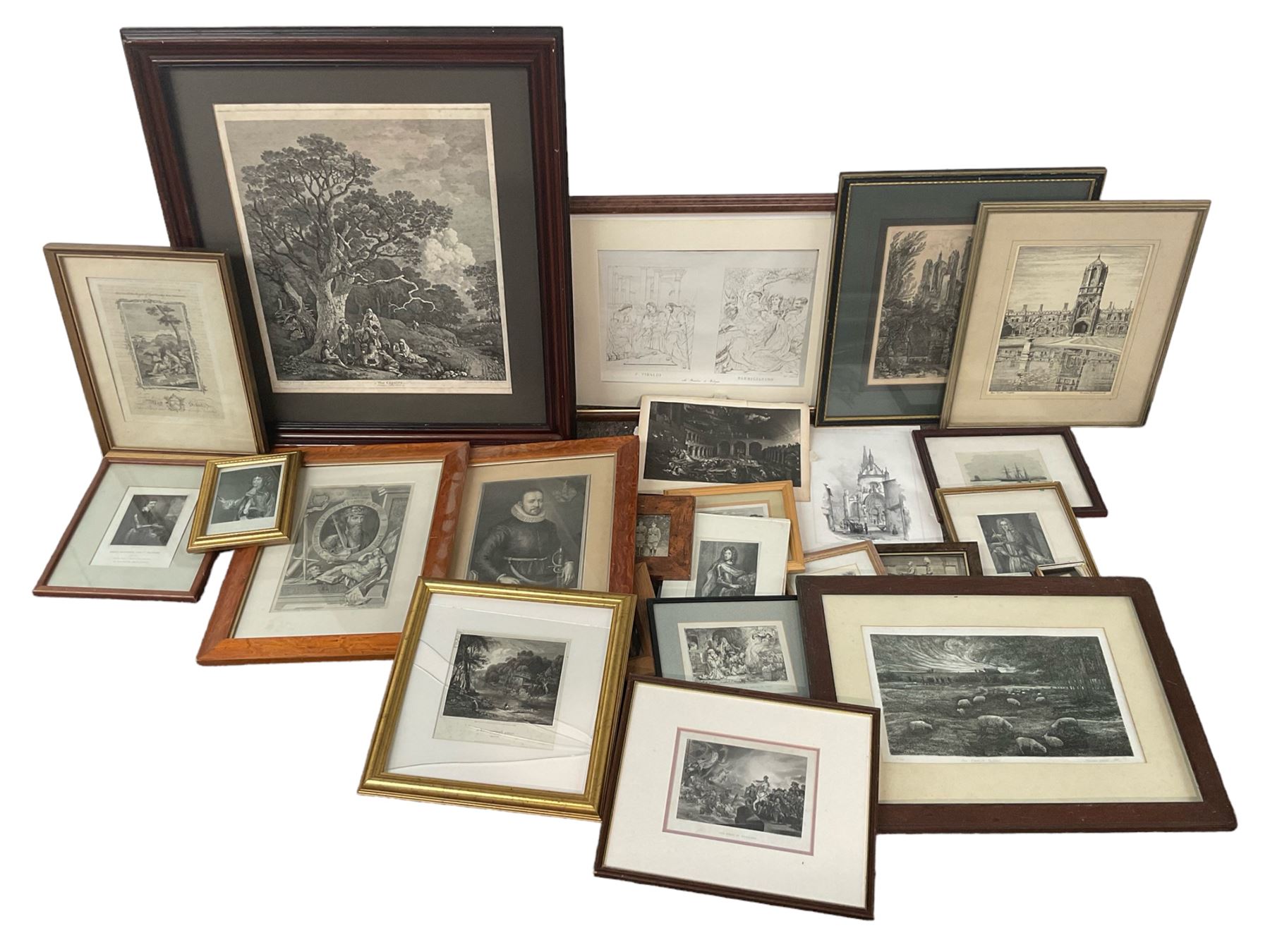 Joseph Wood (British 1720-?) after Thomas Gainsborough (British 1727-1788): The Gipsies, 19th century engraving after the lost painting together with two engravings after George Vertue (British 1684-1766) depicting Thomas Harley and Edward III and a large collection of other engravings, prints and photographs in one box (approx. 20)