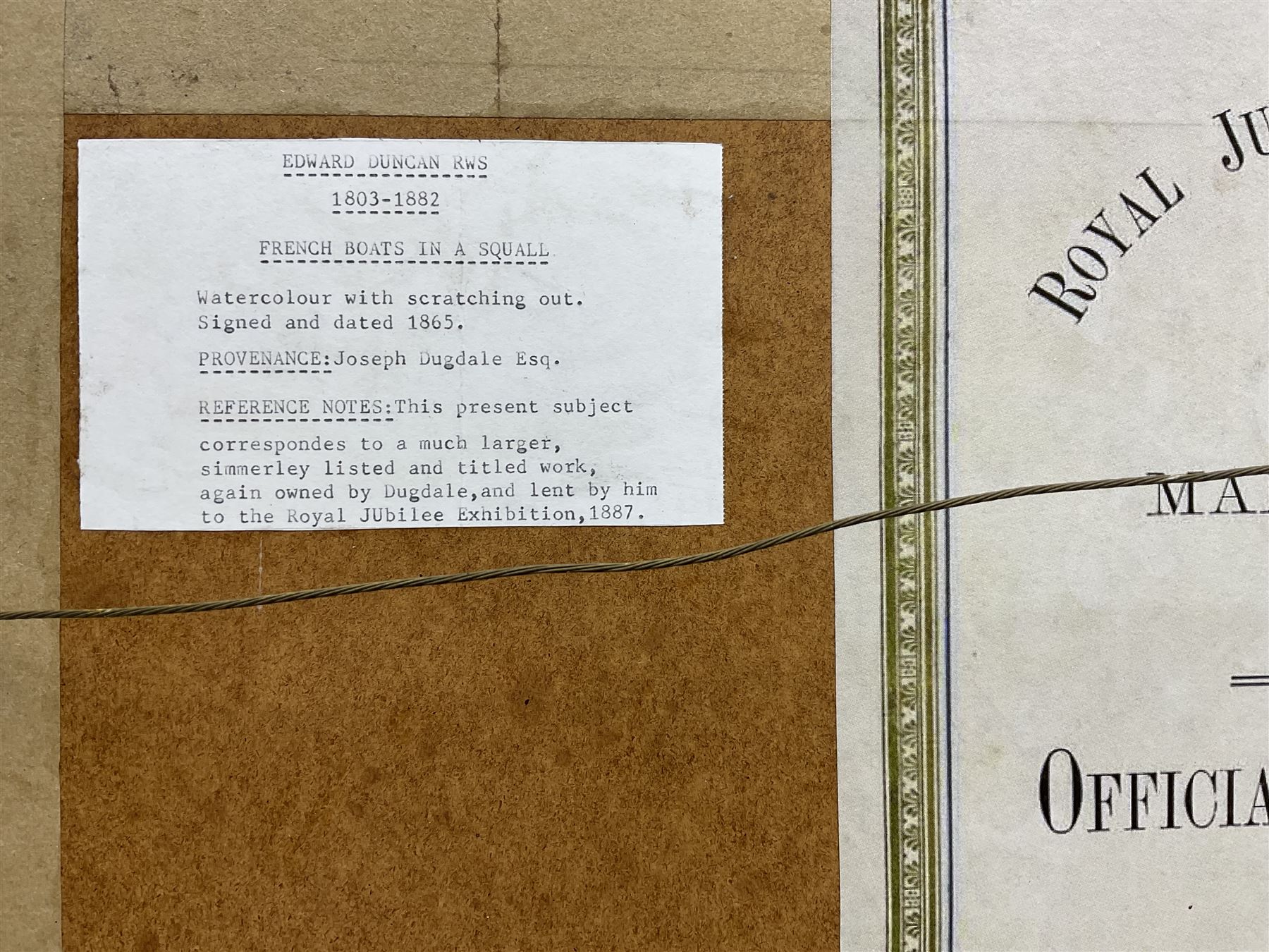 Edward Duncan (British 1803-1882): 'French Boats in a Squall', watercolour with scratching out signed and dated 1865, titled on label verso 22cm x 46cm 