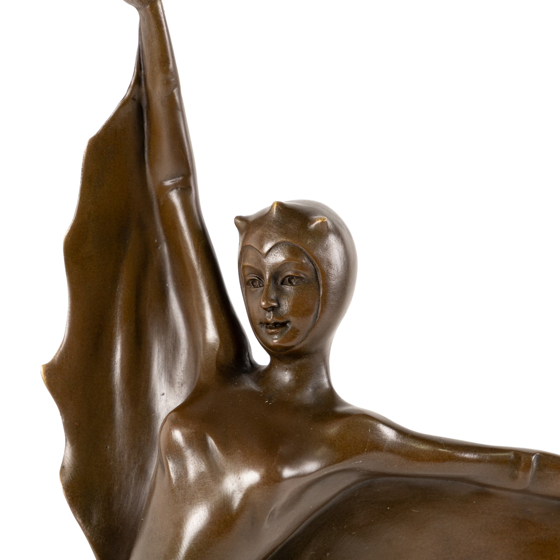 After Josef Lorenzl,- Art Deco style bronze bat girl, upon a stepped circular marble base, H47cm