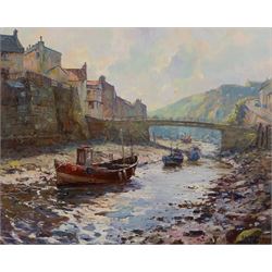 Barry Peckham (British 1945-): 'The Rising Tide - Staithes', oil on canvas board signed an...