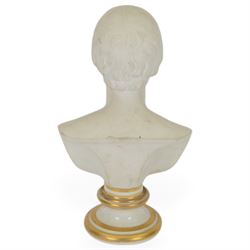 19th century Viennese biscuit bust, probably Imperial porcelain Manufactory, modelled as Emperor Francis I of Austria (1768-1835), upon a glazed porcelain socle inscribed 'FRANCISCVS.I.', with impressed marks beneath, H28.5cm
