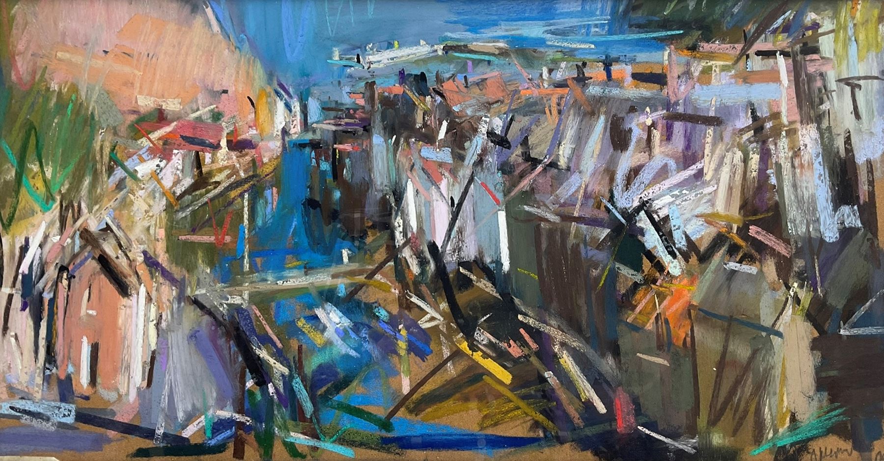 David Greenwood (Northern British Contemporary): 'View over Staithes', pastel signed and dated '09, titled on label verso 24cm x 46cm