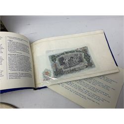 Mid 20th century cigarette box in the form of a gondola, the faux tortoiseshell with mother of pearl inlay (a/f), cased mantel clock with silvered numerical dial, oak lidded tea jar caddy, oak box, silver-plate cutlery, quantity of records, Smith's empire miniature clock, stamps etc