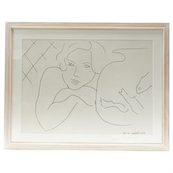 After Henri Matisse (French 1869-1954): 'Composition Fond Bleu' and 'Jeune Fille Rêvant près d'un Bocale de Poissons', two lithographs signed in the plate max 46cm x 63cm (2)