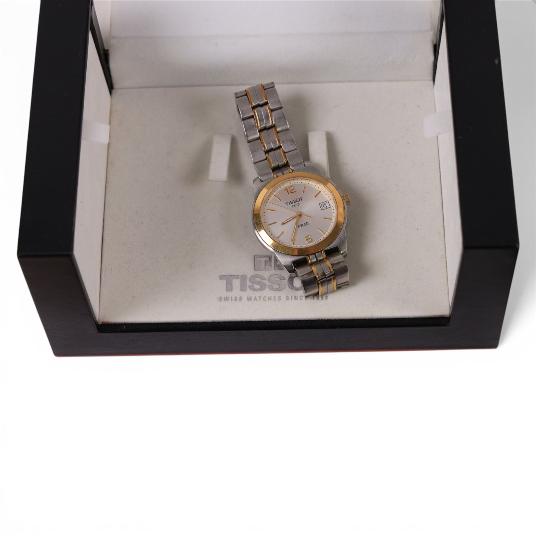 Tissot PR50 watch, boxed, together with silver heart earrings and a collection of cufflinks