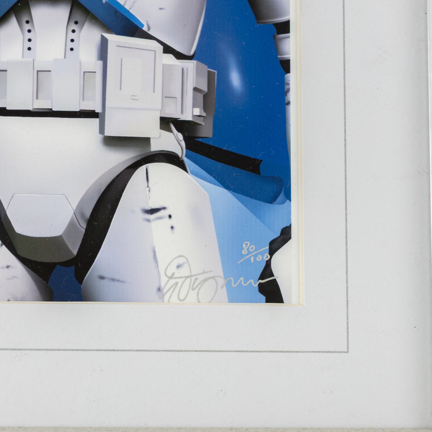 Five framed Cards Inc Star Wars Revenge of the Sith prints, comprising Mace Windu, Yoda, C-3PO, Darth Vader and R2-D2, the R2-D2 example signed by actor Kenny Baker, together with a collection of six smaller limited edition Star Wars art prints, largest H39cm (11)