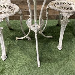 Cast aluminium circular garden table and two chairs - THIS LOT IS TO BE COLLECTED BY APPOINTMENT FROM DUGGLEBY STORAGE, GREAT HILL, EASTFIELD, SCARBOROUGH, YO11 3TX