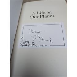 Attenborough, David; Life on Earth, Collins, London 1979 first edition hardback, together with A Life on Our Plant and Living Planet all with David Attenborough signatures 